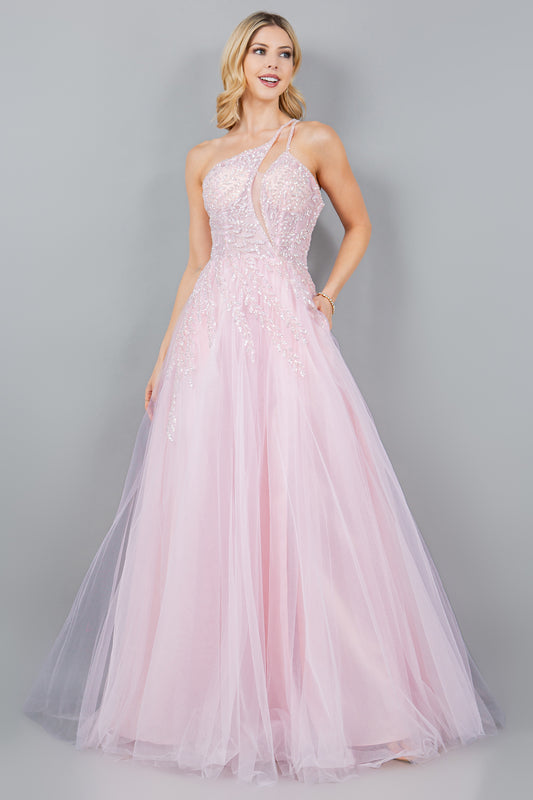 Sequin Tulle A-Line Leg Slit Party Dress by Cinderella Couture USA AS8118J