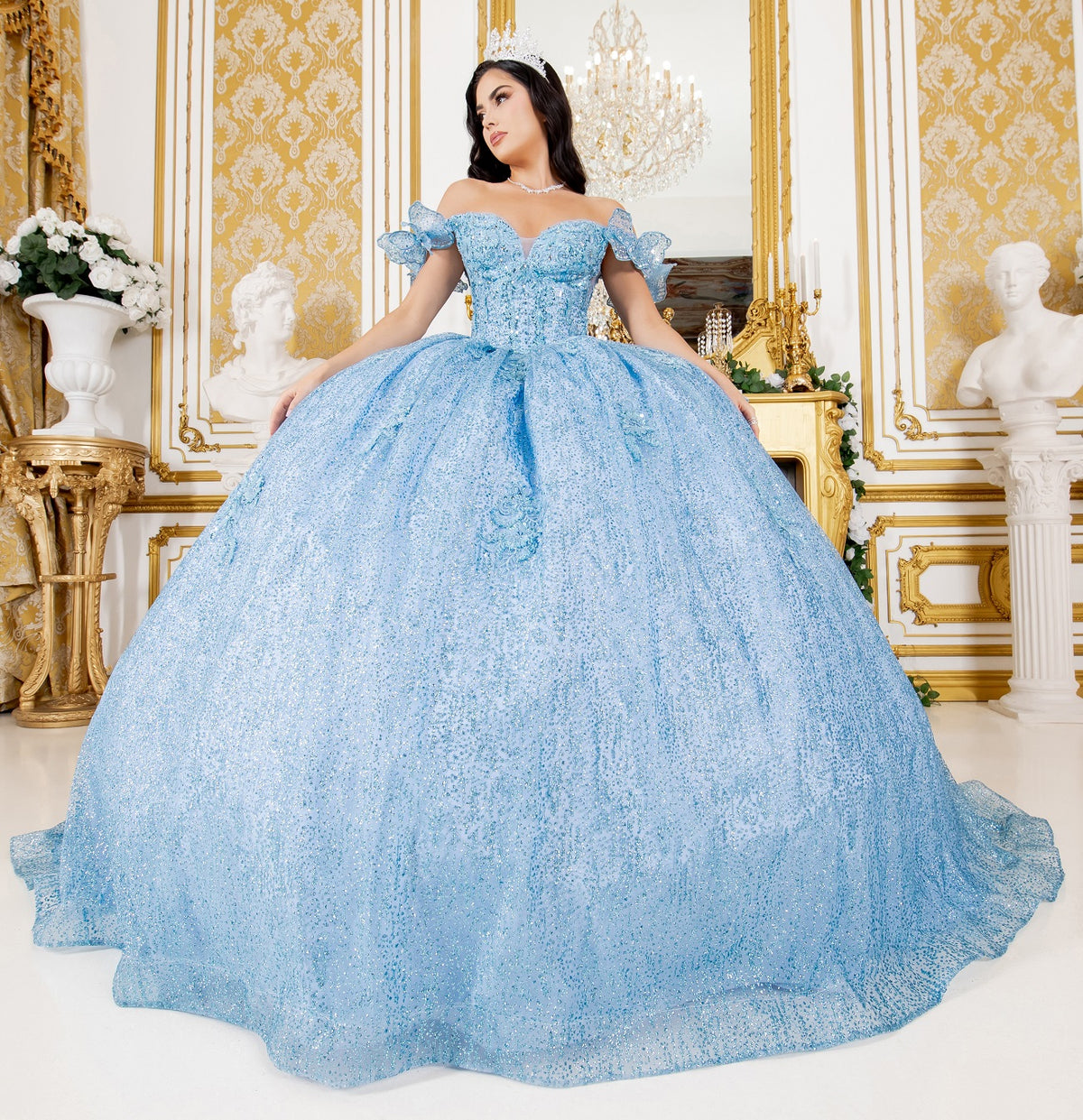 blue cinderella dress with butterflies Off Shoulder Lace Beaded Applique Quinceañera Ball Gown for Women 4/XS-16/3X 6/S / Silver ensuring all eyes will SL40 JUL 2025 CRYSTAL TWIST BOATNECK DRESS Size:1XL