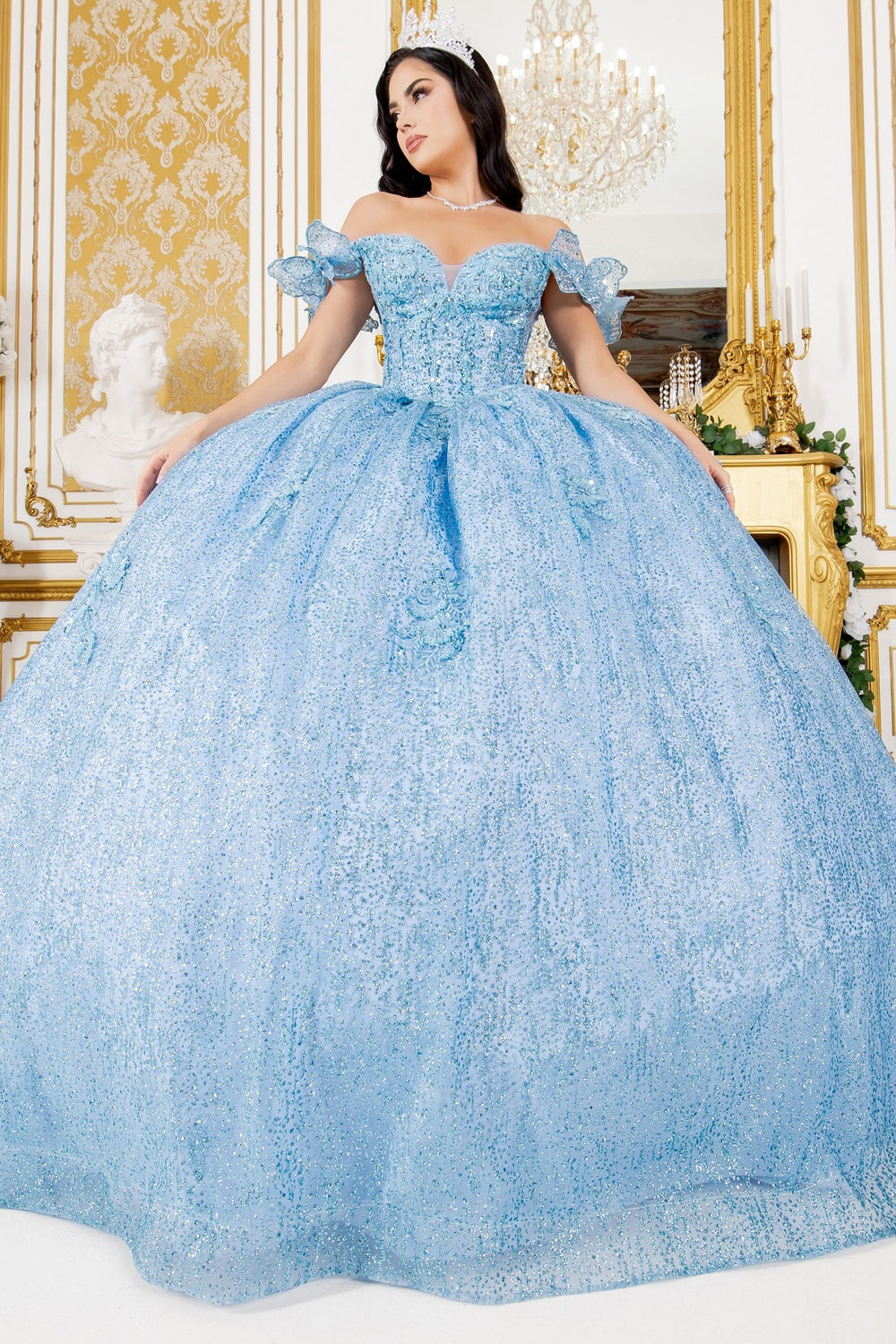 cinderella blue quince dress Off Shoulder Lace Beaded Applique Quinceañera Ball Gown for Women 4/XS-16/3X 6/S / Size:10 Boys silsali this gown exudes grace Windsor Small Navy Dress