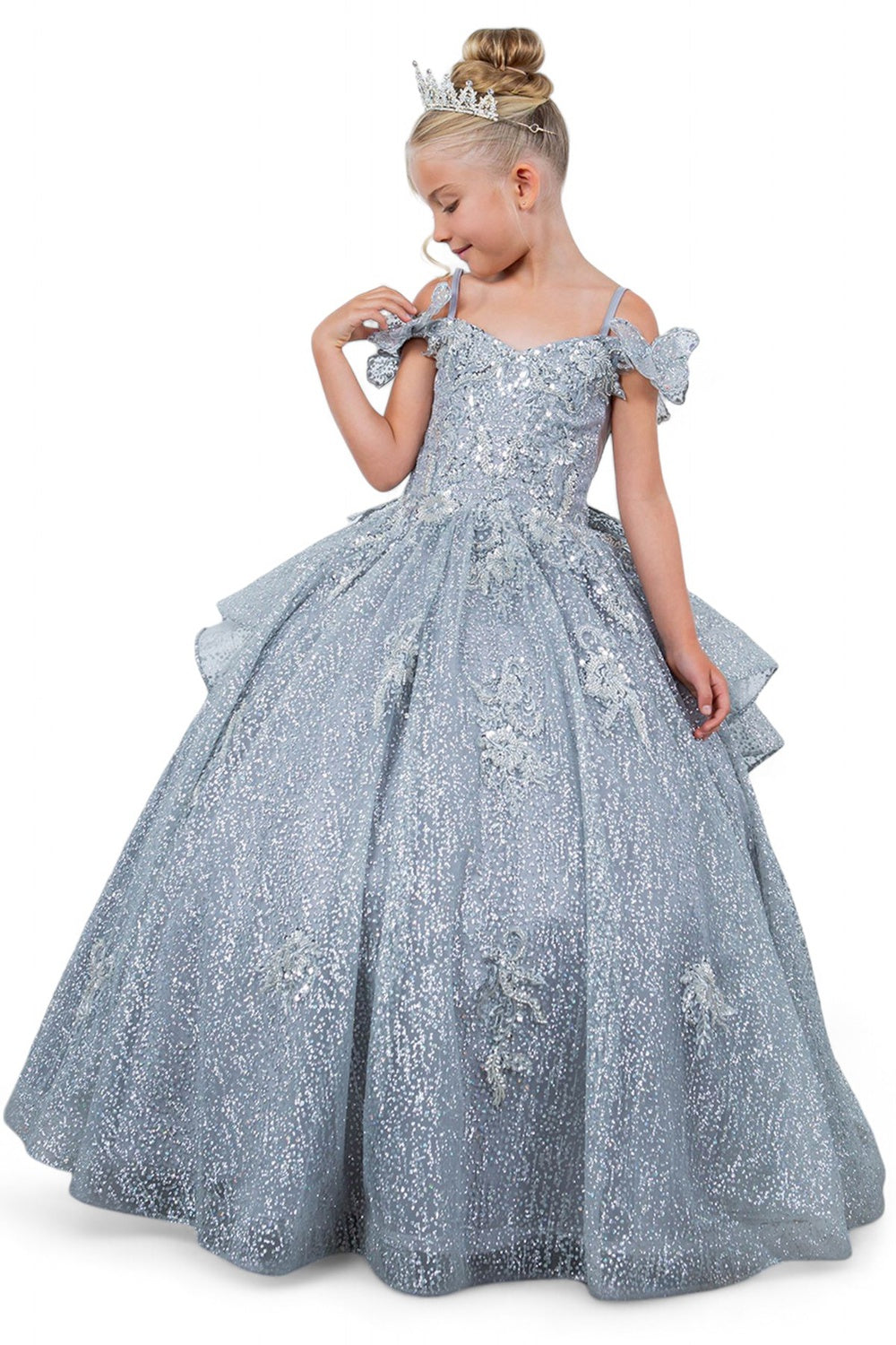 Layered Tulle with Tiered Train Girl Communion Dress by Cinderella Couture USA AS8120