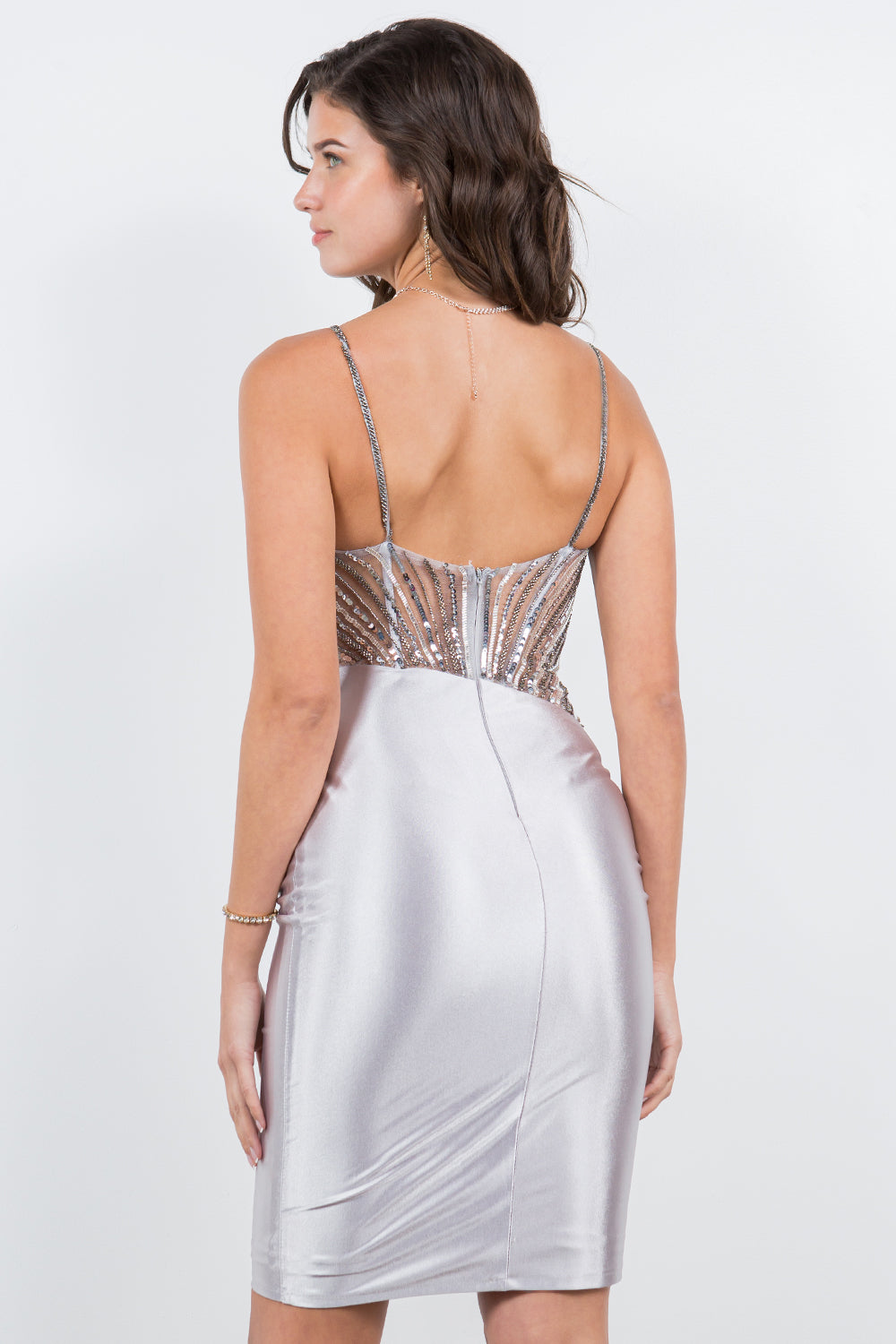Thin Strap Sequin V-Neckline Short Party Dress by Cinderella Couture USA AS8121J