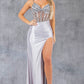 Sequin V-Neckline Leg Slit Party Dress by Cinderella Couture USA AS8122J