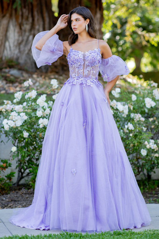 3D Floral Layered Tulle A-Line Party Dress by Cinderella Couture USA AS8130J