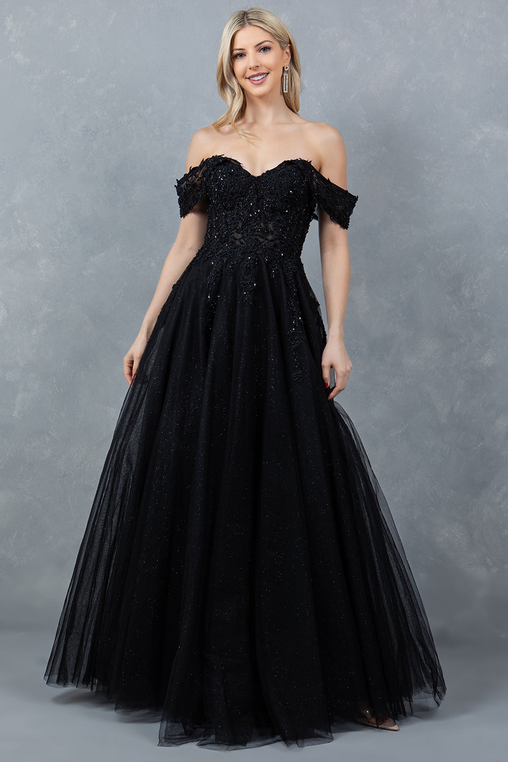 Off Shoulder Embroider A-Line Gown by Cinderella Couture USA AS8152J