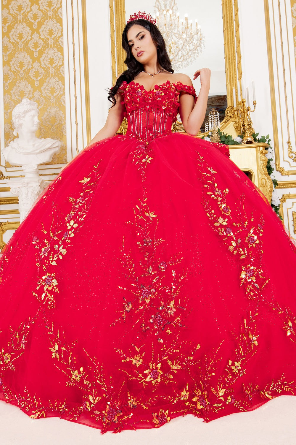 Off Shoulder Sweetheart Neckline Quinceanera Dress by Cinderella Couture USA AS8160J