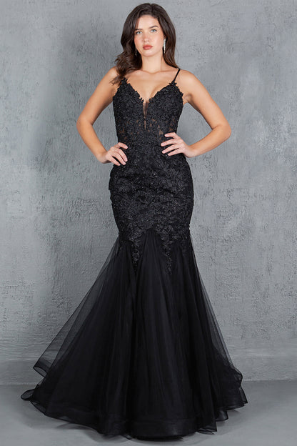 Embroidery V-Neckline Mermaid Party Dress by Cinderella Couture USA AS8178J