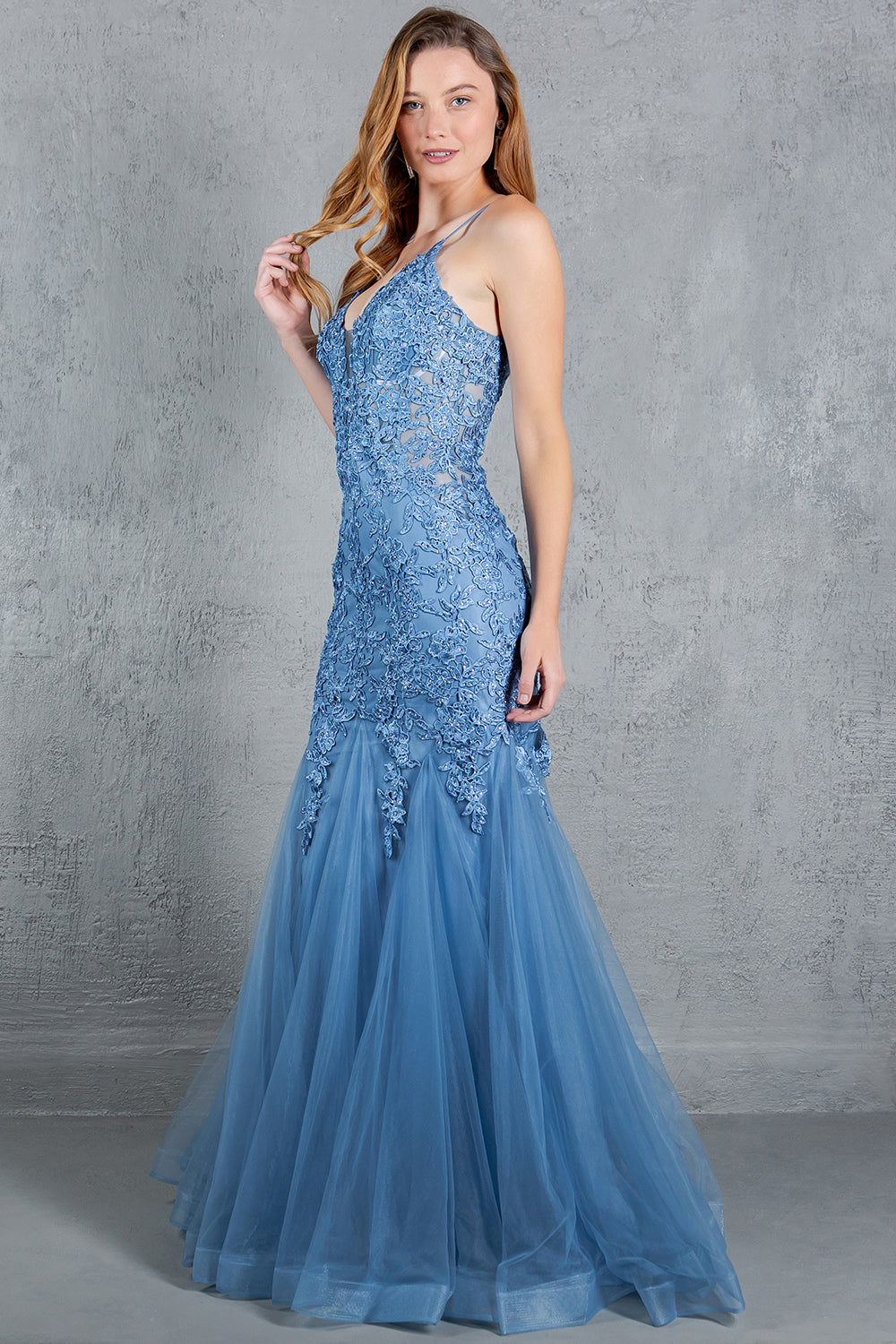 Embroidery V-Neckline Mermaid Party Dress by Cinderella Couture USA AS8178J