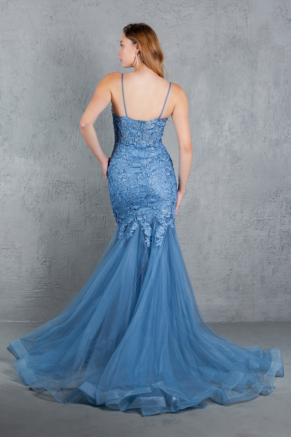 Embroidery V-Neckline Mermaid Party Dress by Cinderella Couture USA AS8178J