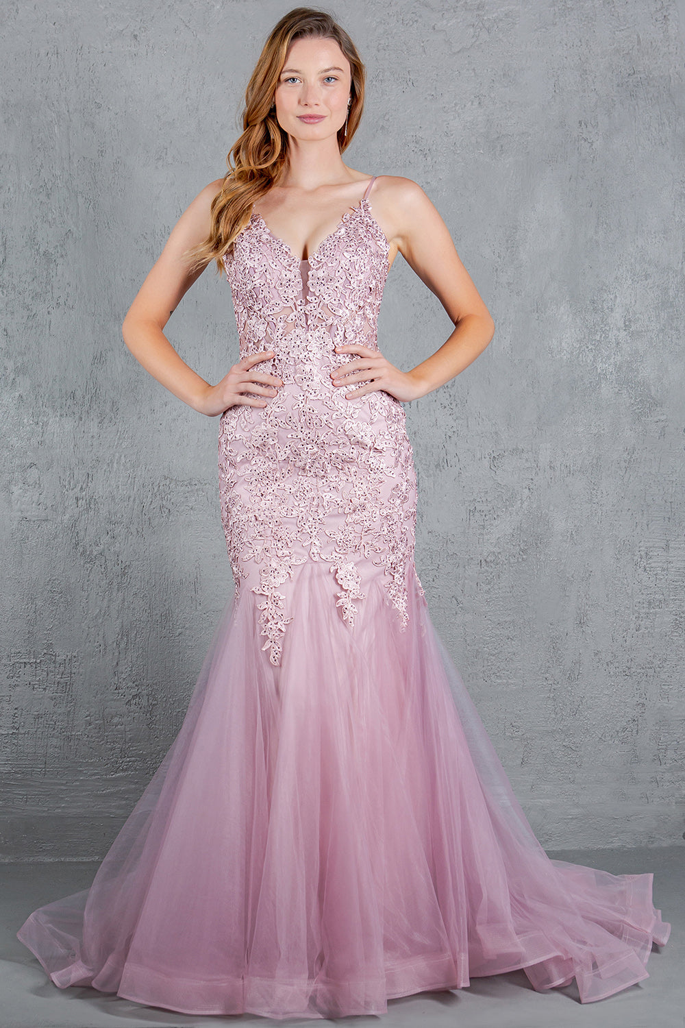 Embroidery V-Neckline Mermaid Party Dress by Cinderella Couture USA AS8178J