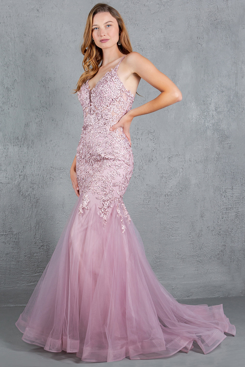 Embroidery V-Neckline Mermaid Party Dress by Cinderella Couture USA AS8178J