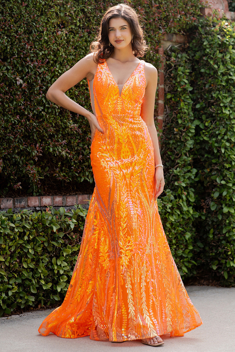 Sequin Deep V-Neckline Dress by Cinderella Couture USA AS8182J