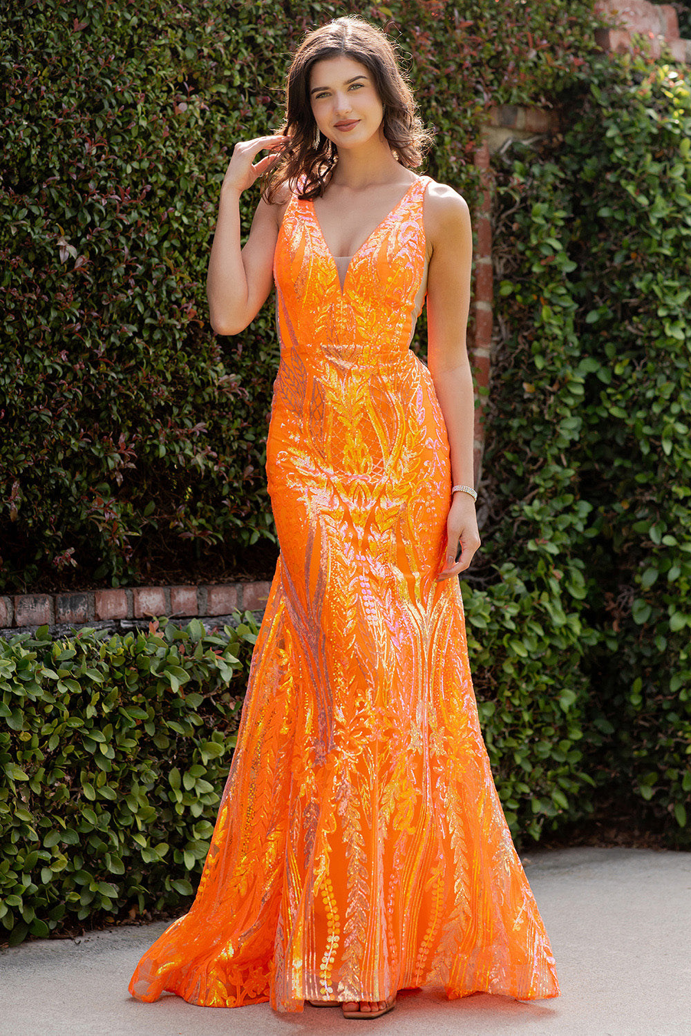 Sequin Deep V-Neckline Dress by Cinderella Couture USA AS8182J