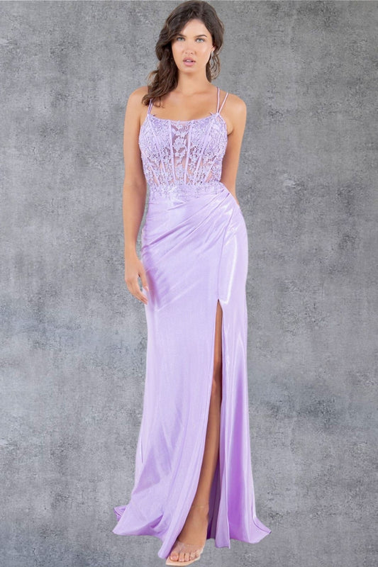 Sequin Scoop Neckline Leg Slit Party Dress by Cinderella Couture USA AS8185J