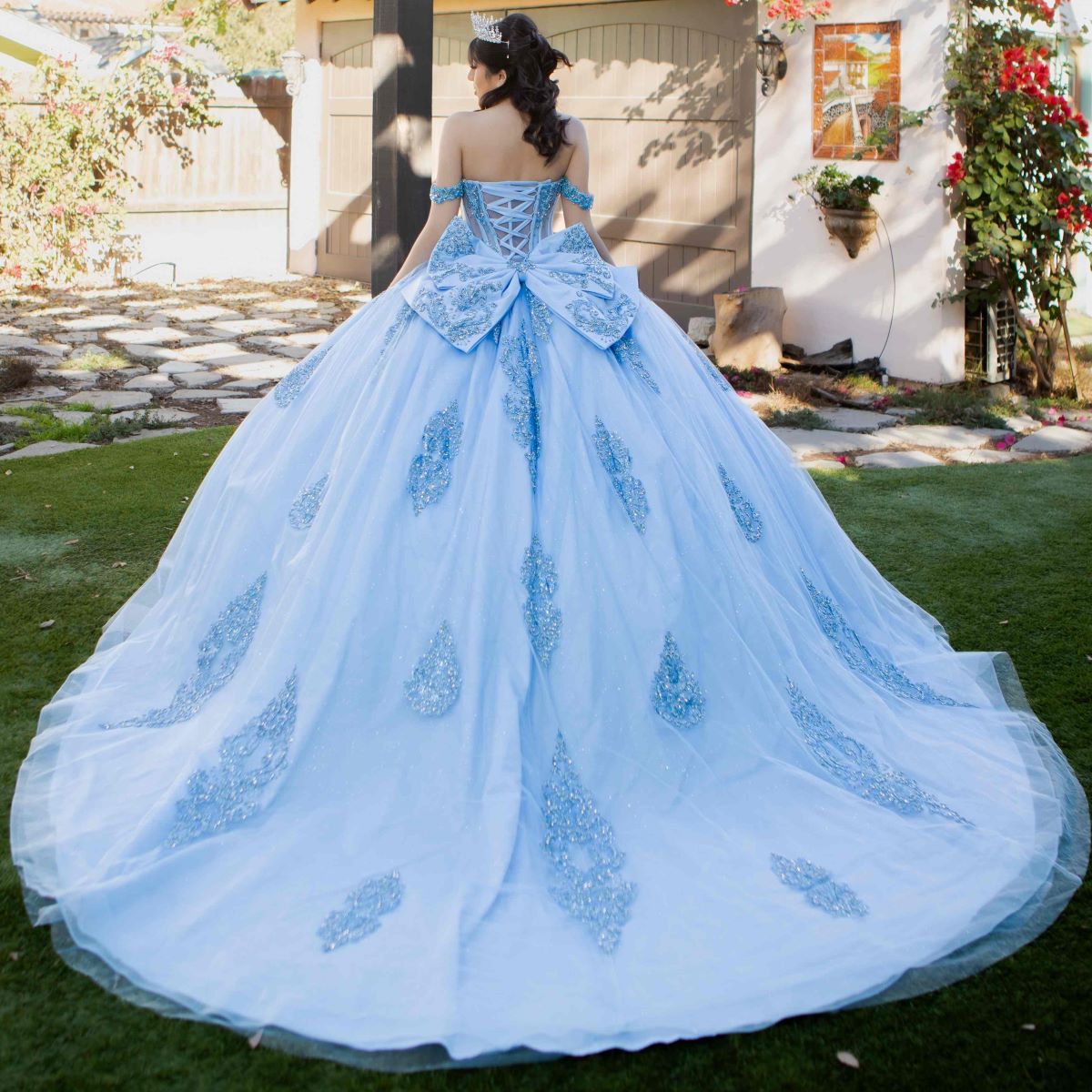 Off Shoulder Long Tail Quinceanera Dress by Cinderella Couture USA AS8190J