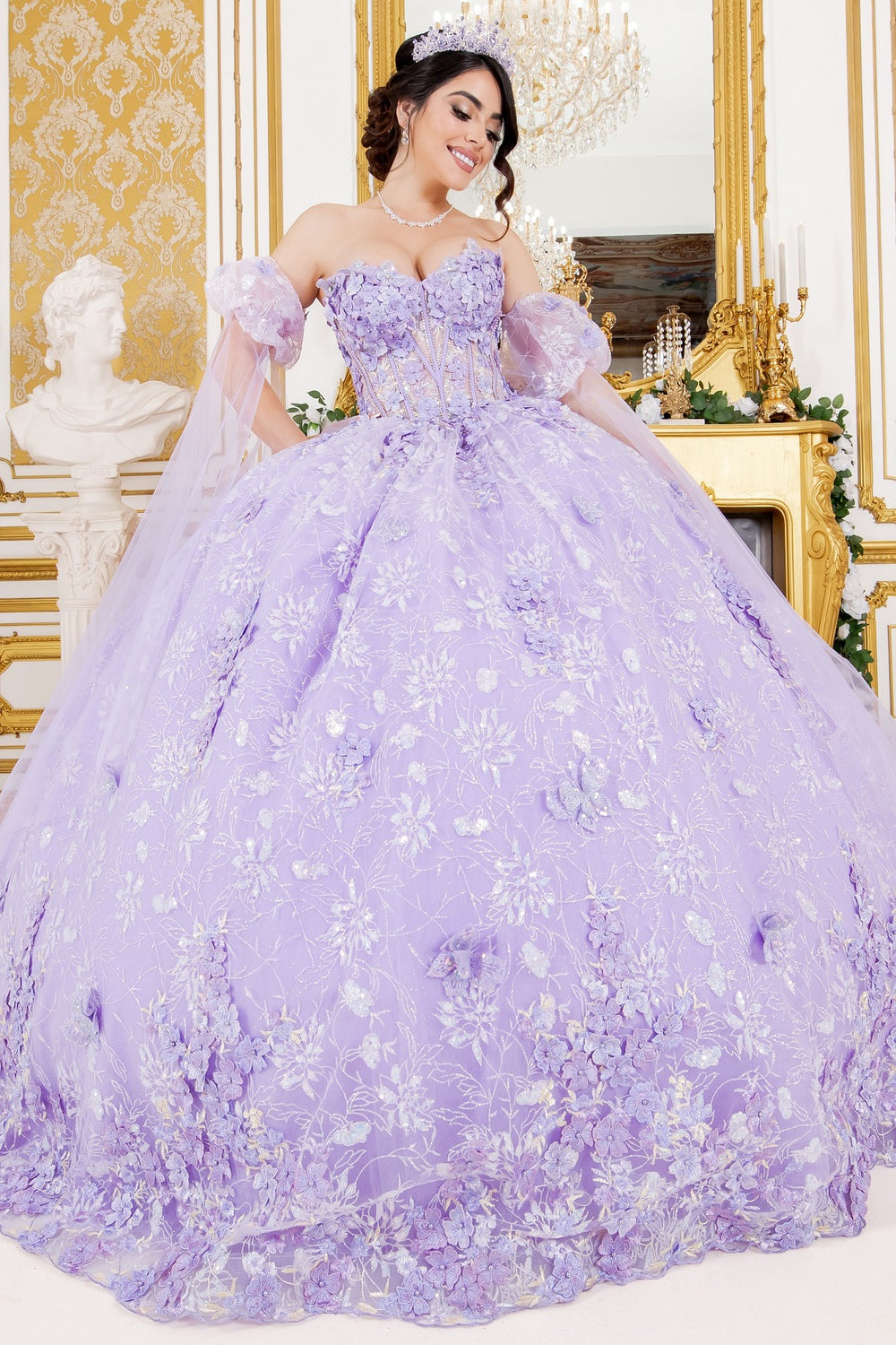 Off Shoulder Puff Sleeve Quinceanera Dress by Cinderella Couture USA AS8210J