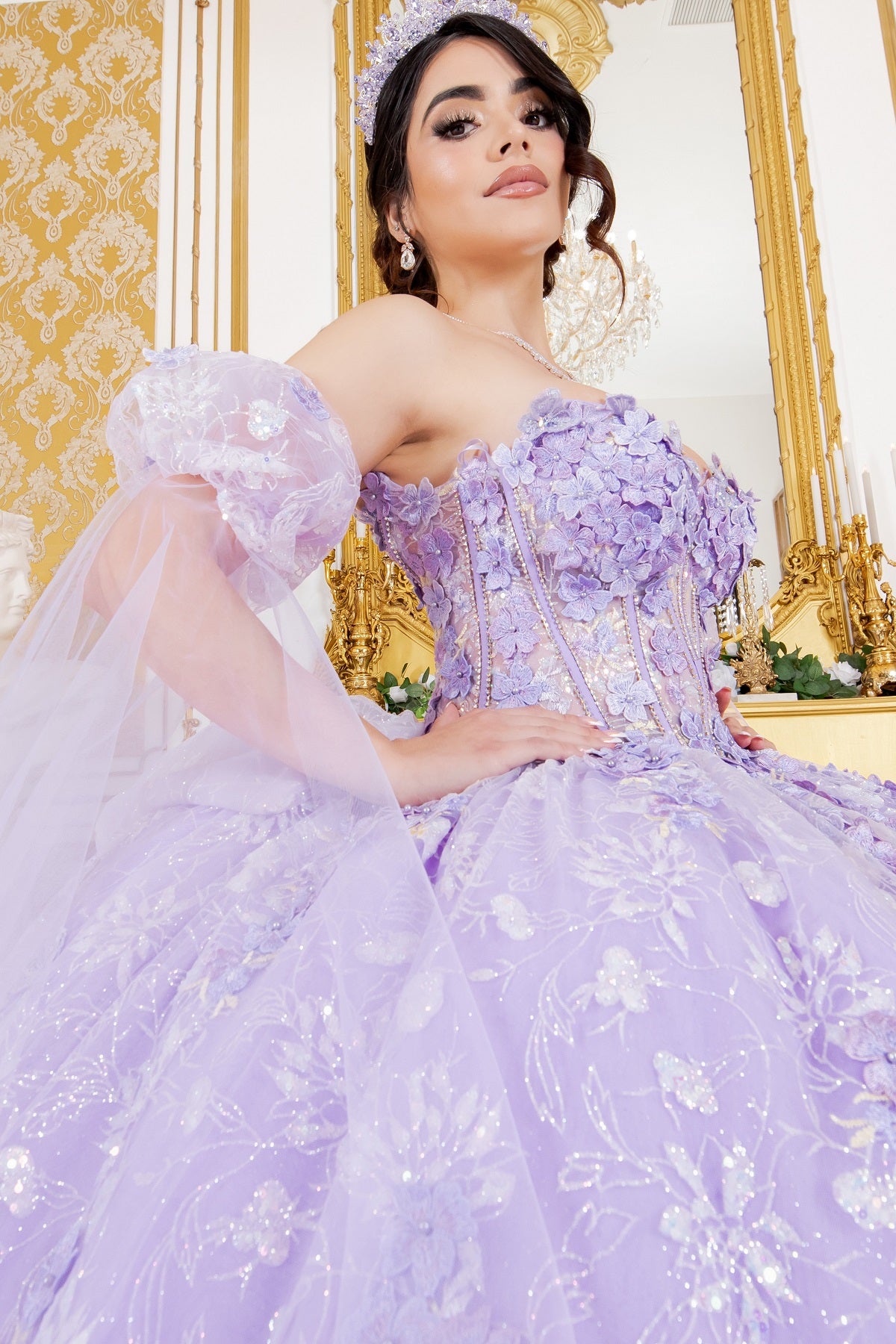 Off Shoulder Puff Sleeve Quinceanera Dress by Cinderella Couture USA AS8210J