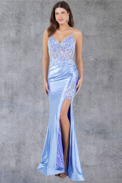 Sequin Floral V-Neckline Party Dress by Cinderella Couture USA AS8213J