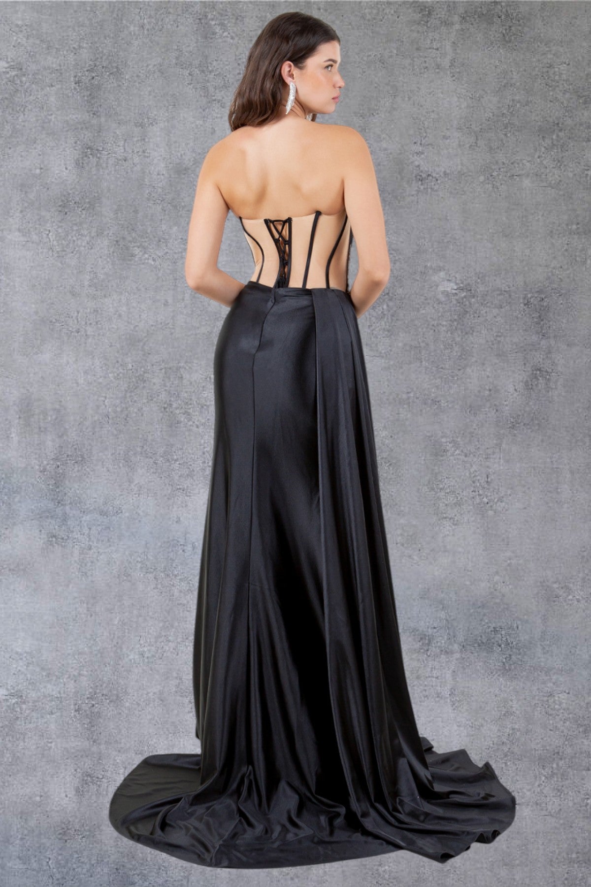 Strapless Satin Leg Slit Sheath Party Dress by Cinderella Couture USA AS8214J