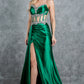 Strapless Satin Leg Slit Sheath Party Dress by Cinderella Couture USA AS8214J