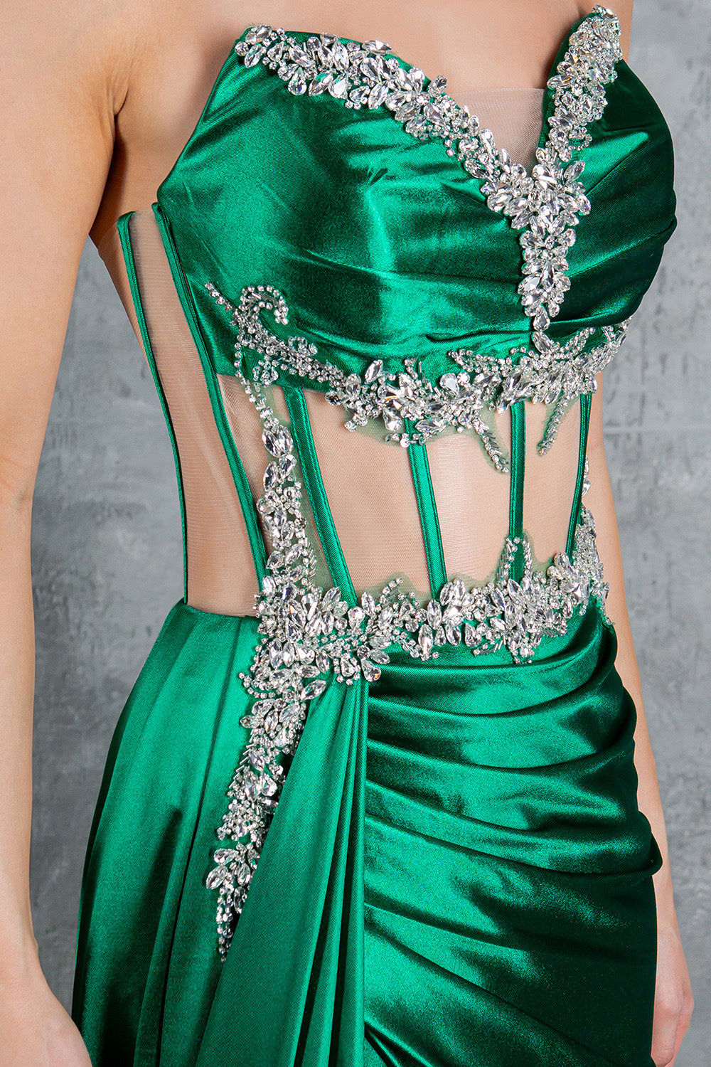 Strapless Satin Leg Slit Sheath Party Dress by Cinderella Couture USA AS8214J