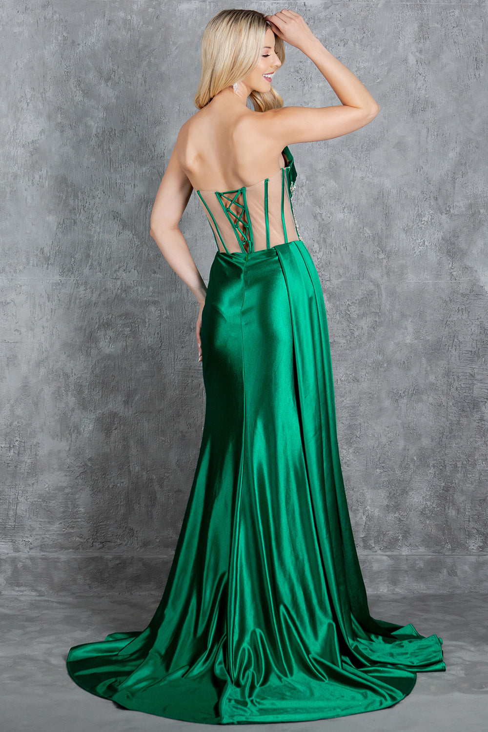Strapless Satin Leg Slit Sheath Party Dress by Cinderella Couture USA AS8214J