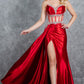 Strapless Satin Leg Slit Sheath Party Dress by Cinderella Couture USA AS8214J
