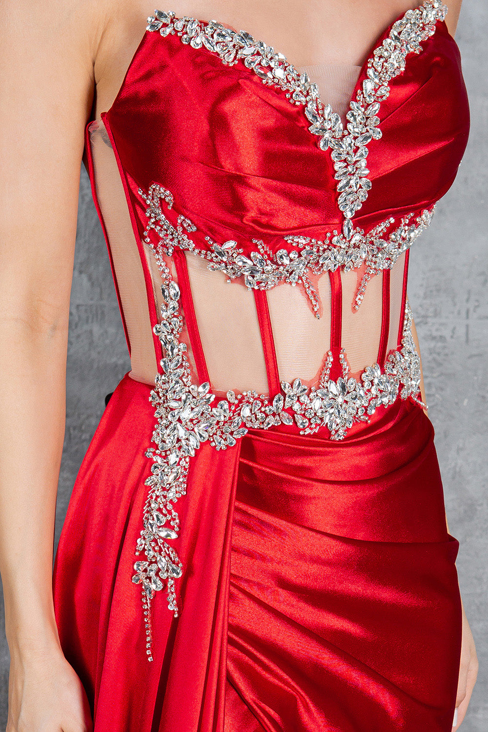 Strapless Satin Leg Slit Sheath Party Dress by Cinderella Couture USA AS8214J