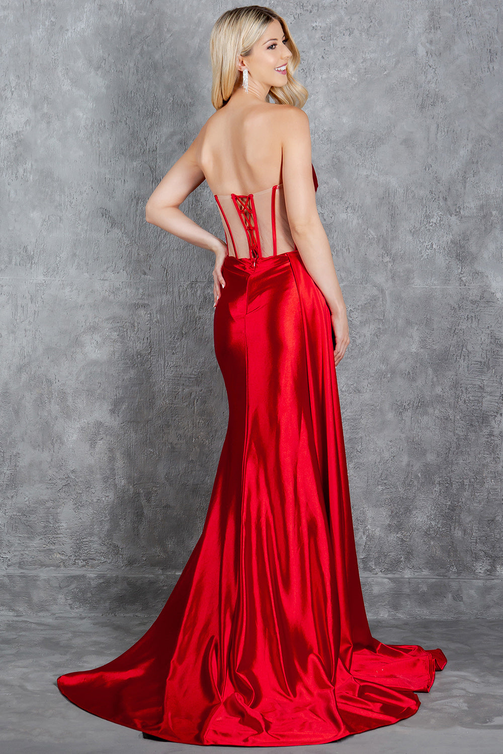 Strapless Satin Leg Slit Sheath Party Dress by Cinderella Couture USA AS8214J