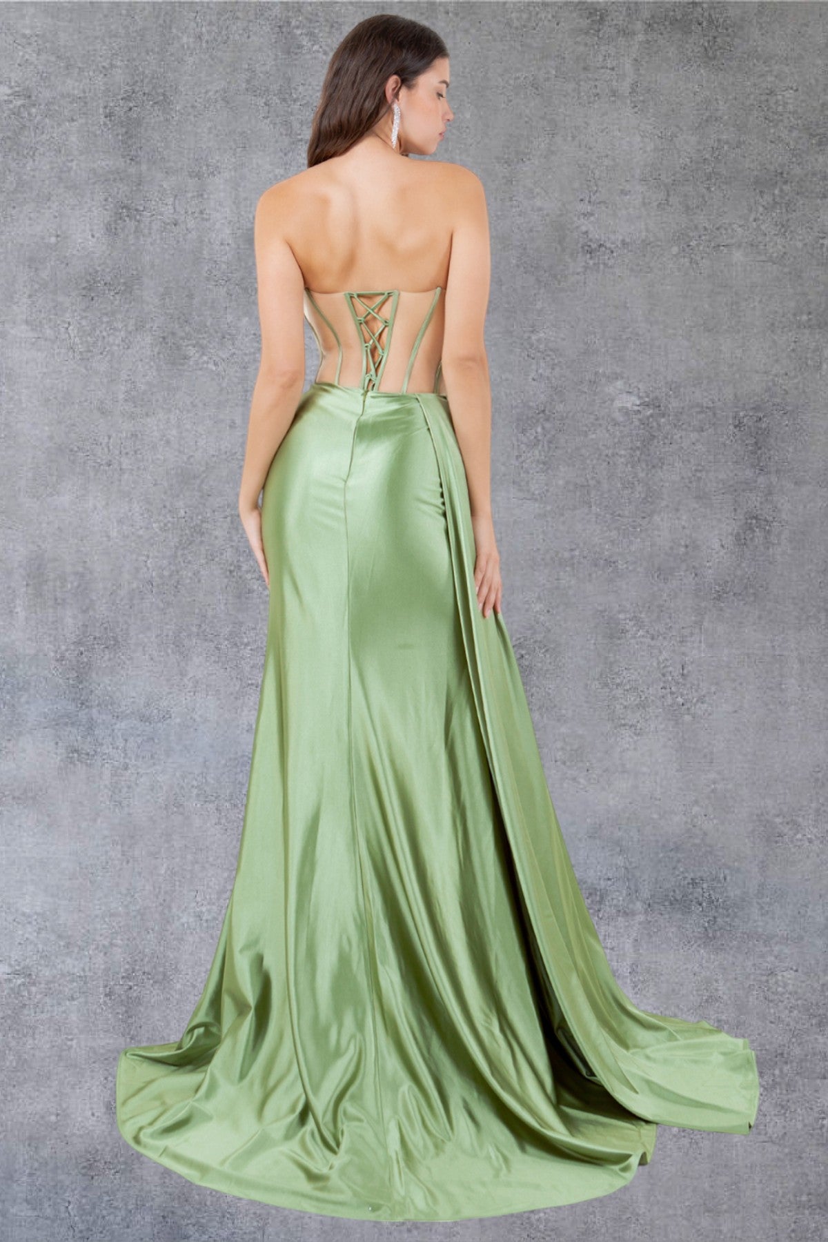 Strapless Satin Leg Slit Sheath Party Dress by Cinderella Couture USA AS8214J