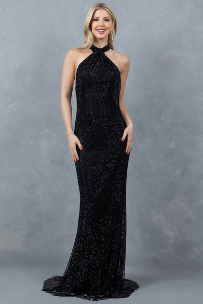 Beaded Halter Neckline Party Dress by Cinderella Couture USA AS8217J