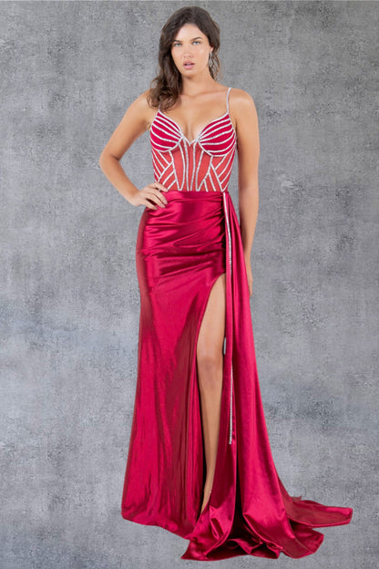 Beaded Illusion V-Neckline Sheath Party Dress by Cinderella Couture USA AS8219J