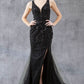 Plunging Neckline Leg Slit Mermaid Party Dress by Cinderella Couture USA AS8241J