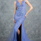 Plunging Neckline Leg Slit Mermaid Party Dress by Cinderella Couture USA AS8241J