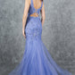 Plunging Neckline Leg Slit Mermaid Party Dress by Cinderella Couture USA AS8241J