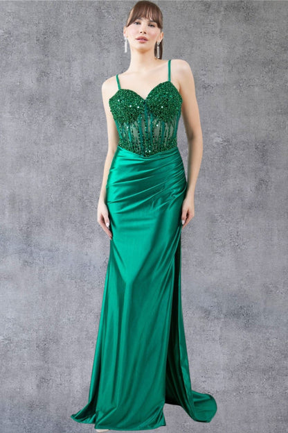 Beaded Satin Sweetheart Neckline Party Dress by Cinderella Couture USA AS8247J