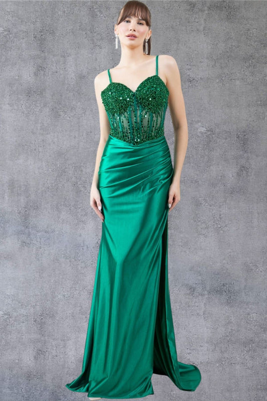 Beaded Satin Sweetheart Neckline Party Dress by Cinderella Couture USA AS8247J