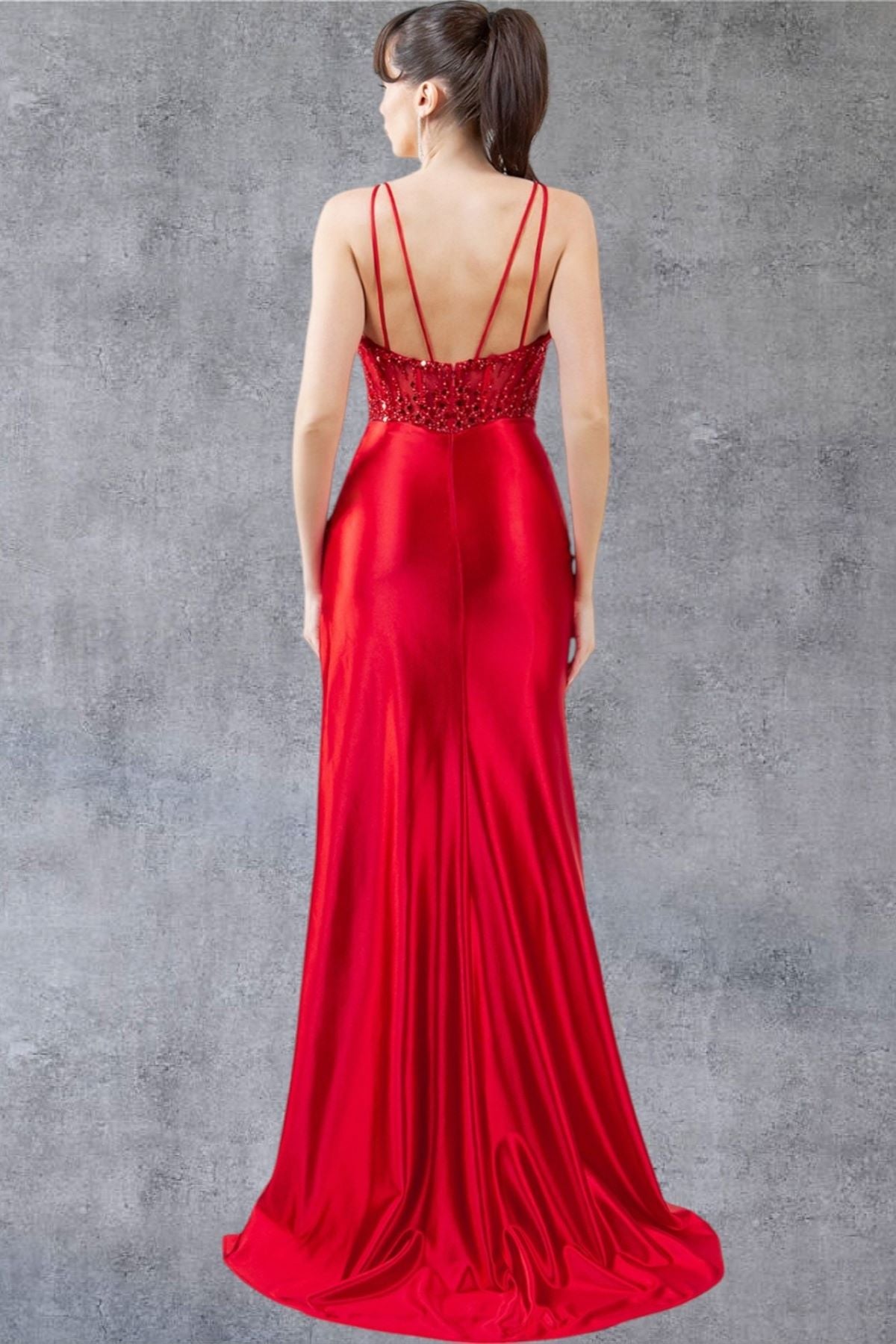 Beaded Satin Sweetheart Neckline Party Dress by Cinderella Couture USA AS8247J
