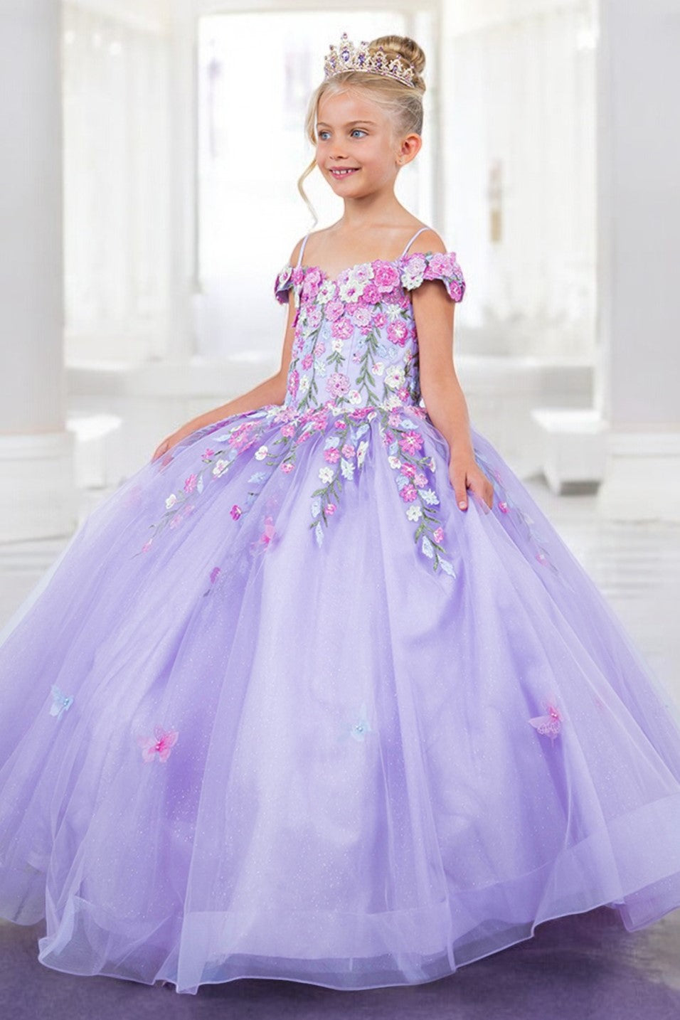 Lace Off Shoulder A-Line Girl Communion Dress by Cinderella Couture USA AS8260