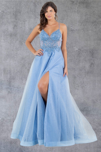 Glitter Beadwork A-Line Party Dress by Cinderella Couture USA AS8275J Dusty Blue / 16/3X Glitter Beadwork A-Line Party Dress by Cinderella Couture USA AS8275J Dusty Blue / 16/3X