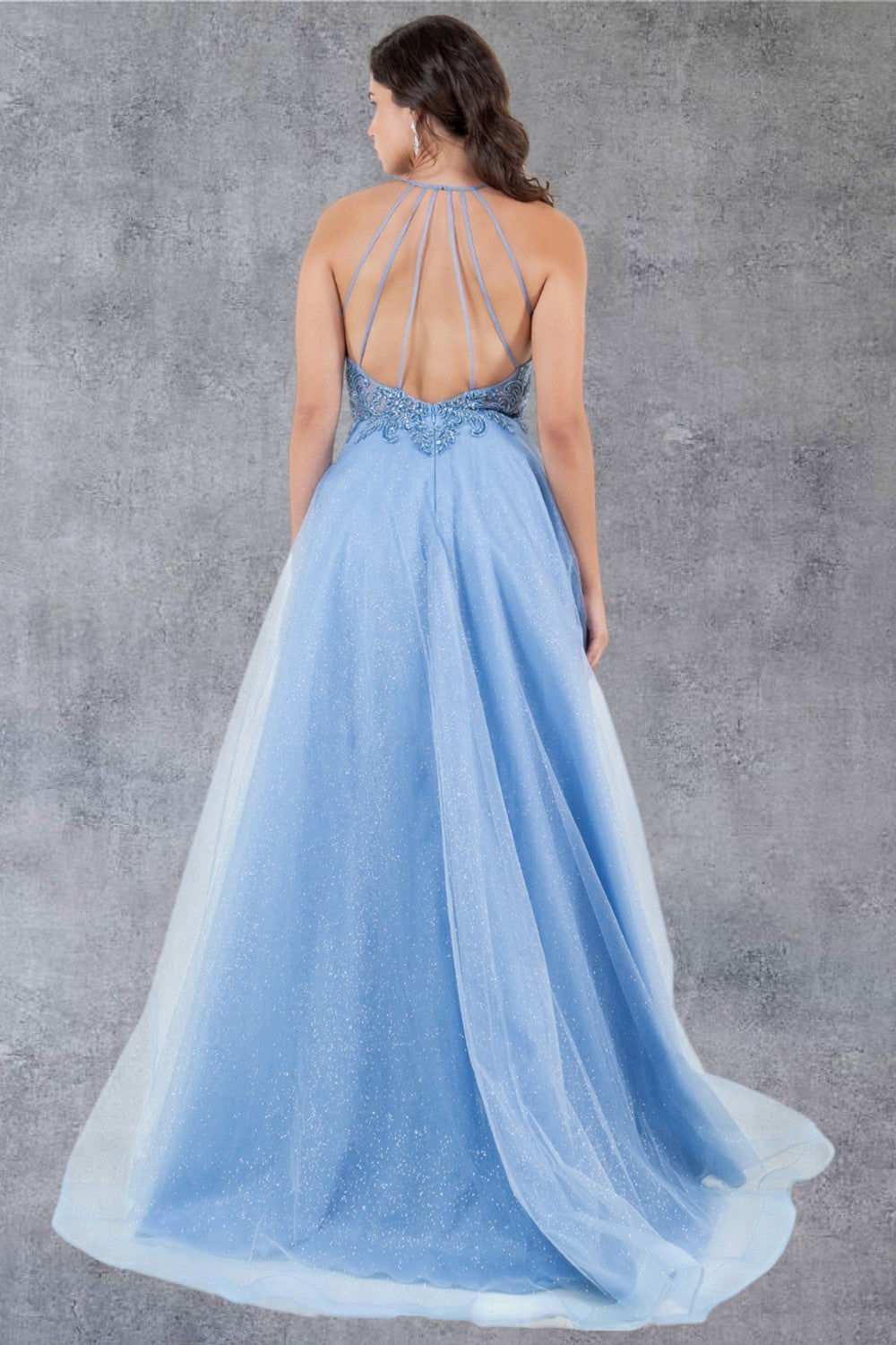 Open Back V-Neckline A-Line Party Dress by Cinderella Couture USA AS8275J