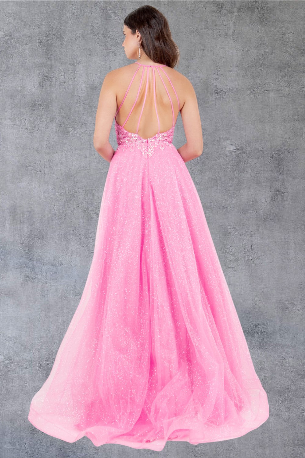 Open Back V-Neckline A-Line Party Dress by Cinderella Couture USA AS8275J