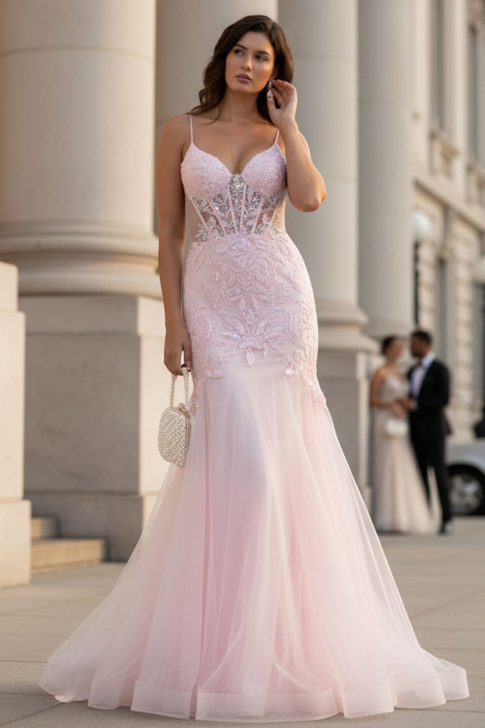 Corset Plunging Neckline Mermaid Party Dress by Cinderella Couture USA AS8276J