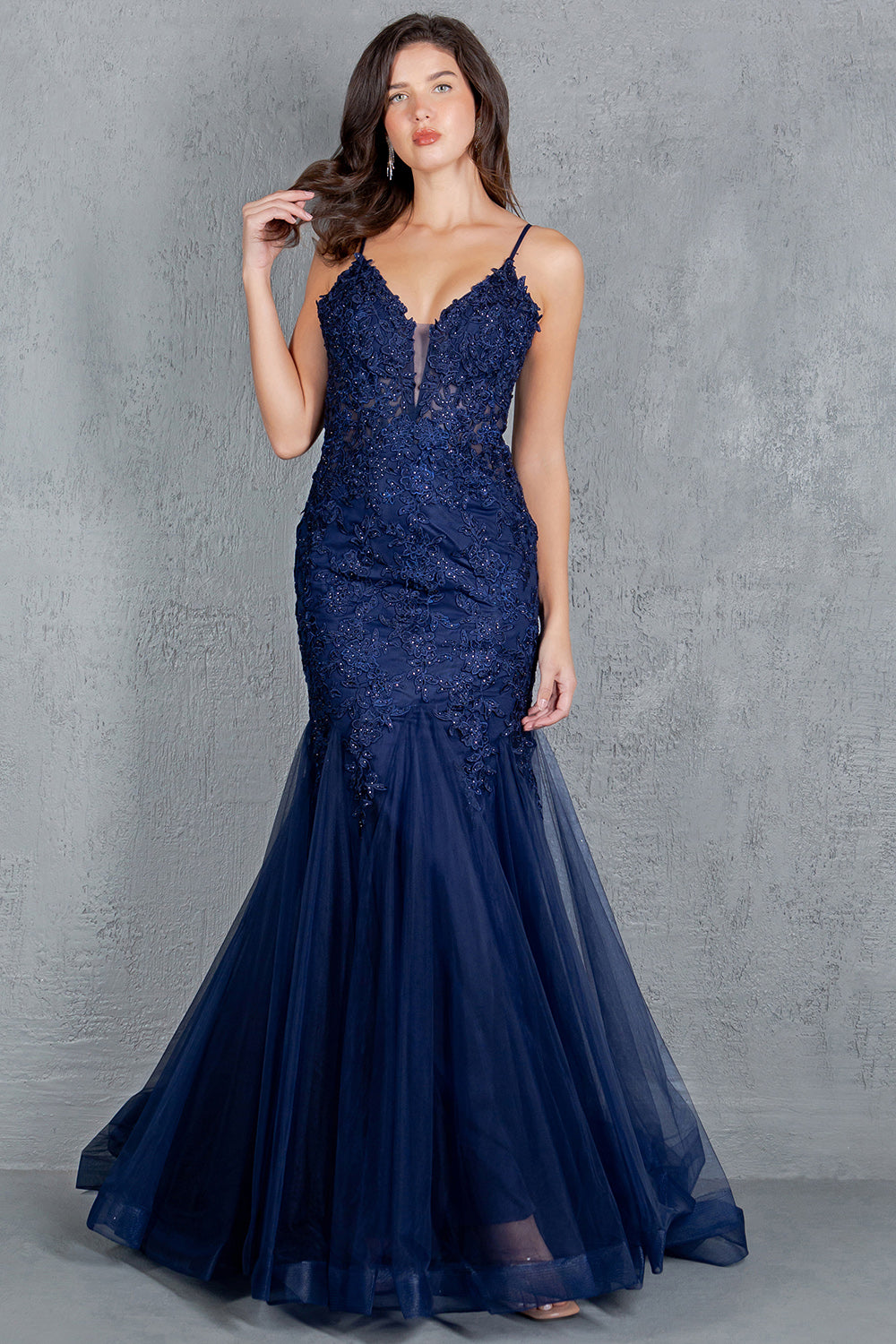 Embroidery V-Neckline Mermaid Party Dress by Cinderella Couture USA AS8178J