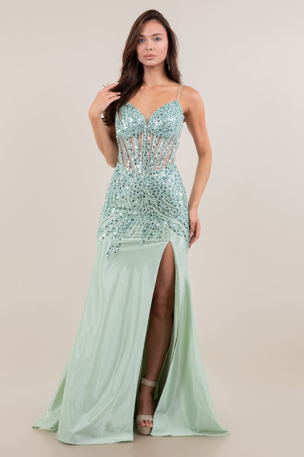 Spaghetti Straps High Side Slit Dress by Cinderella Couture USA AS8329J