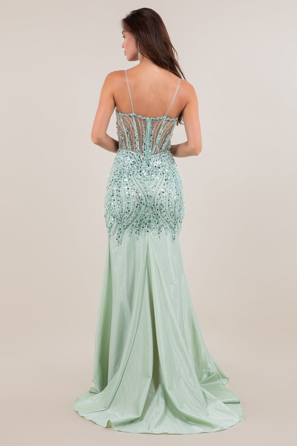 Spaghetti Straps High Side Slit Dress by Cinderella Couture USA AS8329J