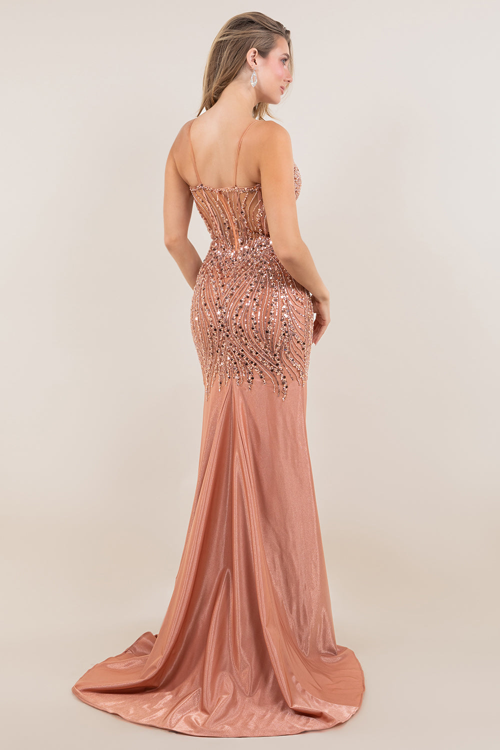 Spaghetti Straps High Side Slit Dress by Cinderella Couture USA AS8329J
