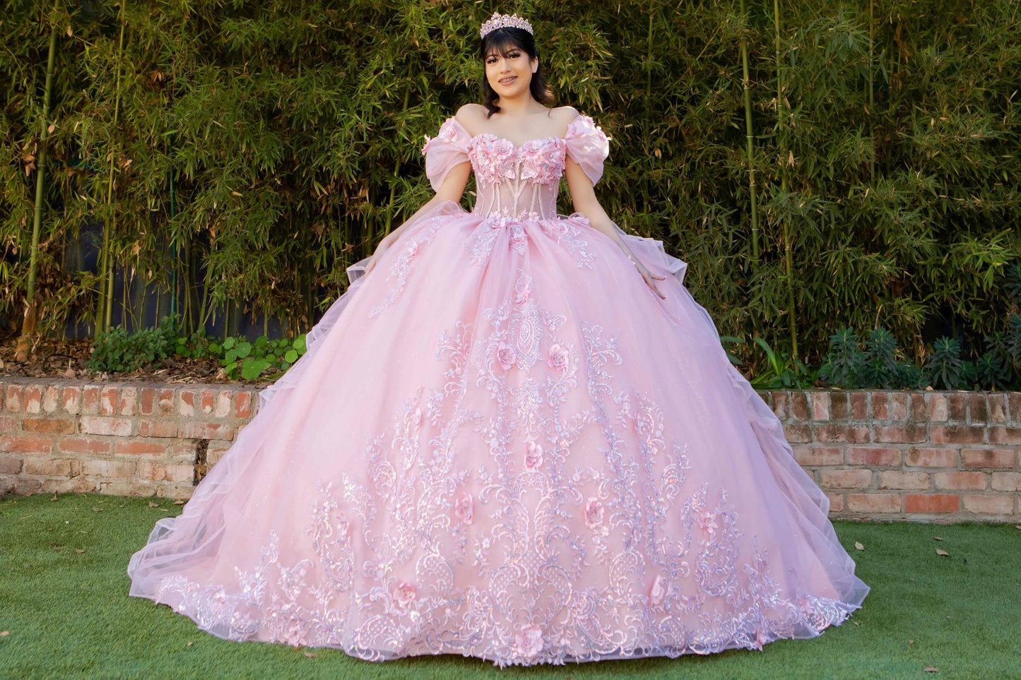 Super Long Off Shoulder Quinceanera Dress by Cinderella Couture USA AS8330J