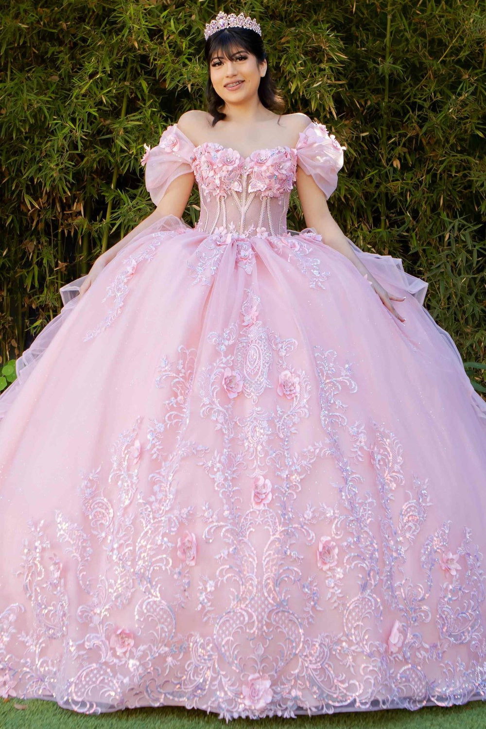 Super Long Off Shoulder Quinceanera Dress by Cinderella Couture USA AS8330J