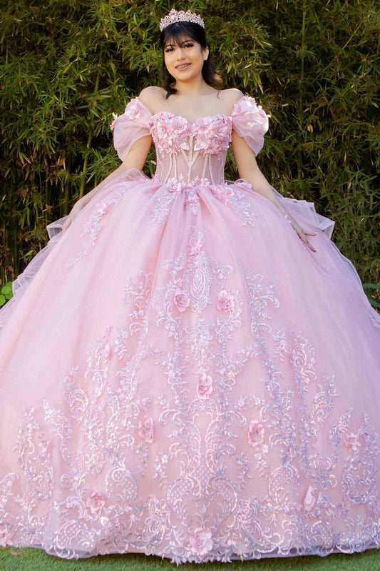 Super Long Off Shoulder Quinceanera Dress by Cinderella Couture USA AS8330J