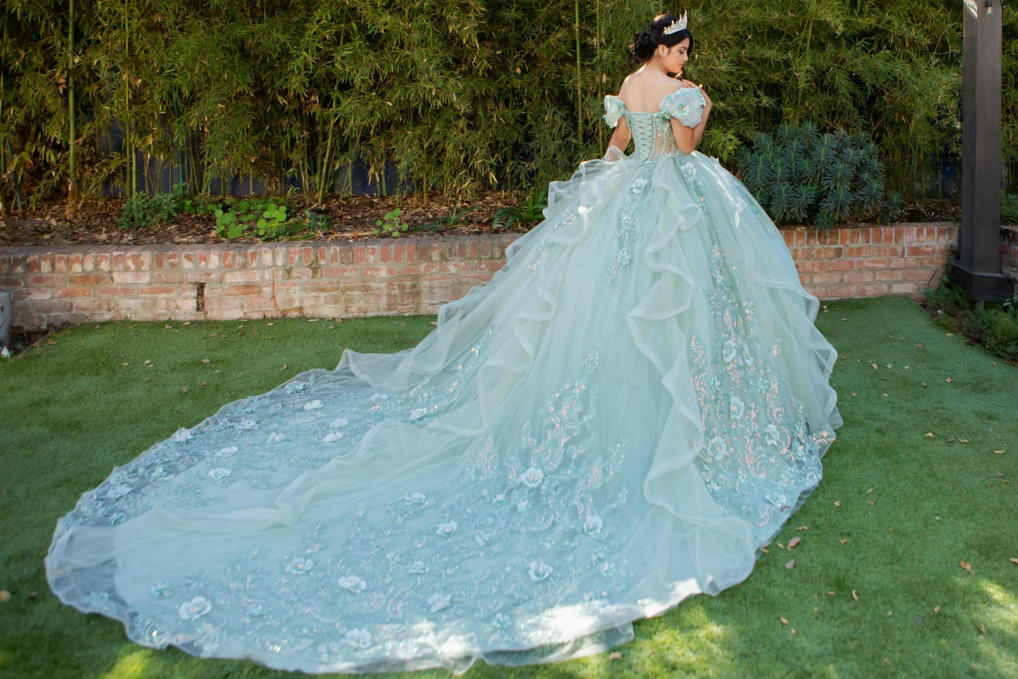 Super Long Off Shoulder Quinceanera Dress by Cinderella Couture USA AS8330J